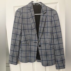 Express Plaid Blazer in Black, White & Blue